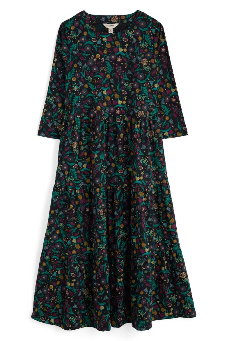 Line Strokes Floral Print Dress, Alternate, color, ILLUMINATED GARDEN ONYX