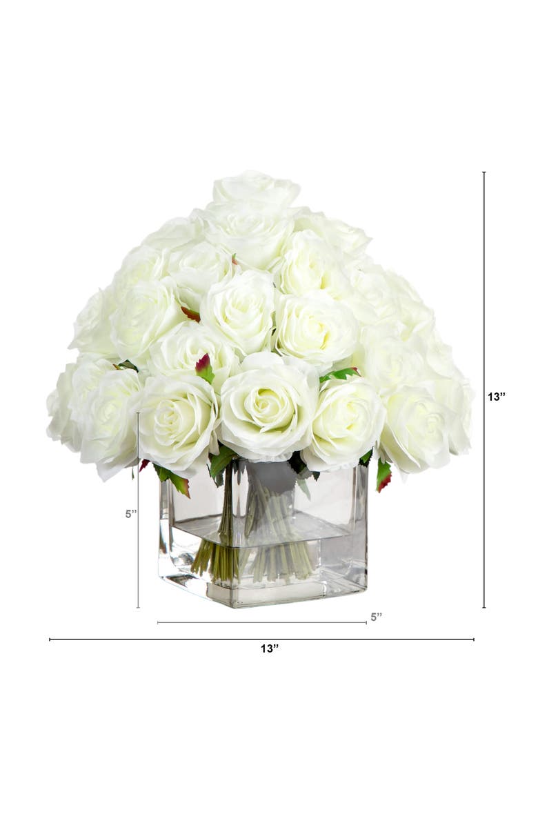 NEARLY NATURAL Wedding Collection 13-in Artificial Rose Arrangement in Glass Vase, Alternate, color, 