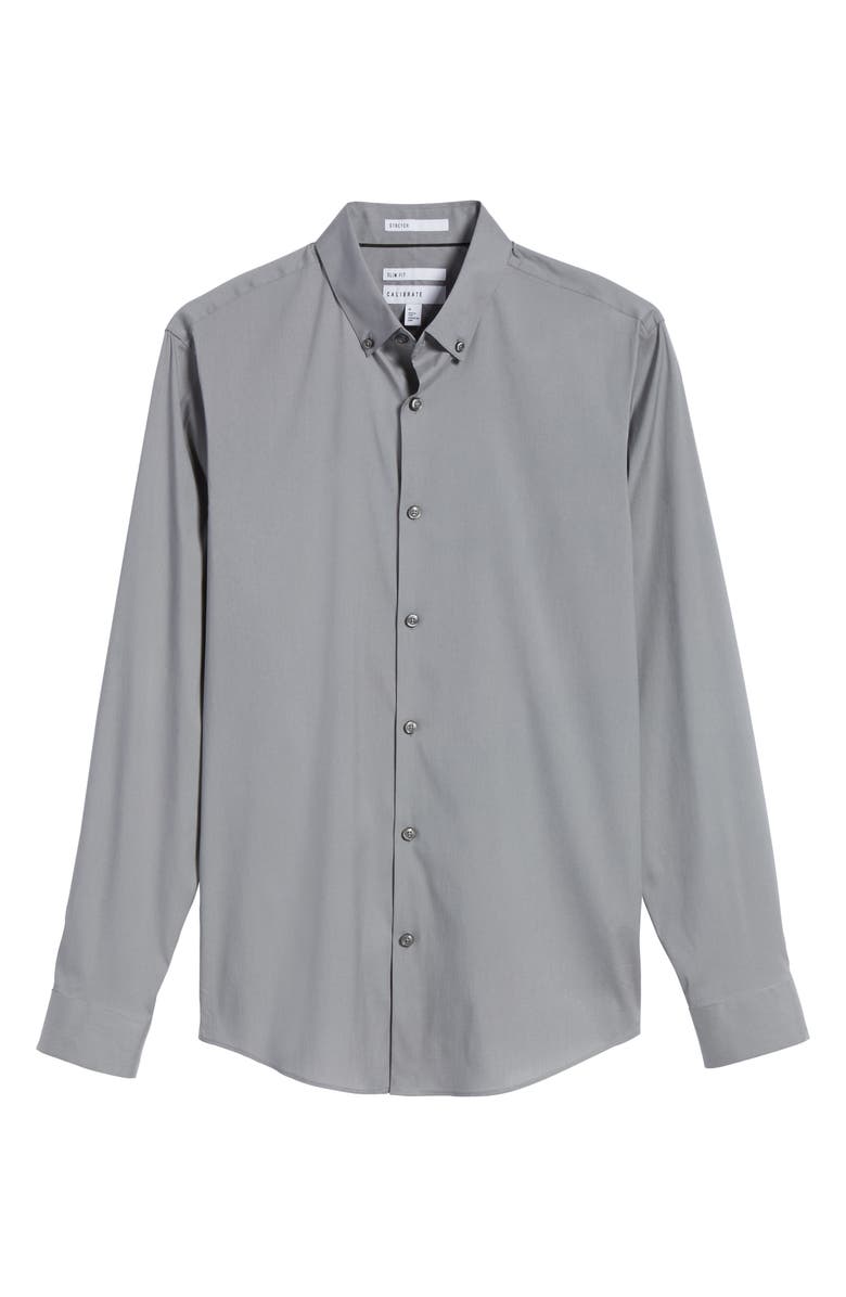 Calibrate Trim Fit Stretch Woven Sport Shirt, Alternate, color, Grey Sleet