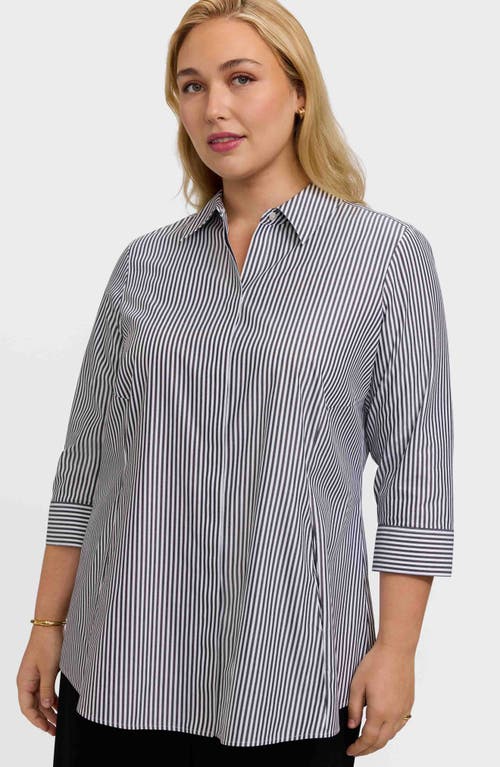 Foxcroft Cici Stripe Cotton Tunic Blouse In Blue