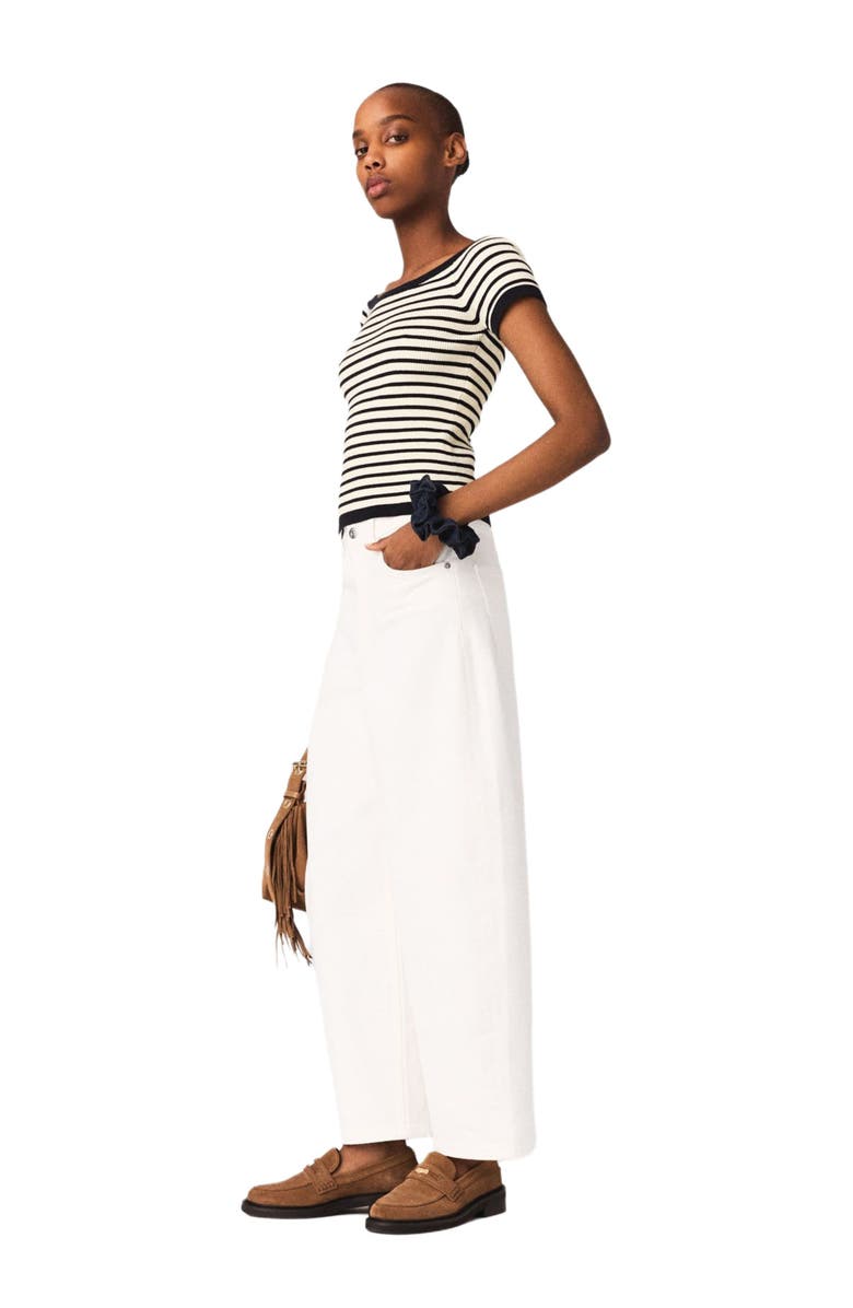maje Rib knit top with boat neck, Alternate, color, Navy / Ecru