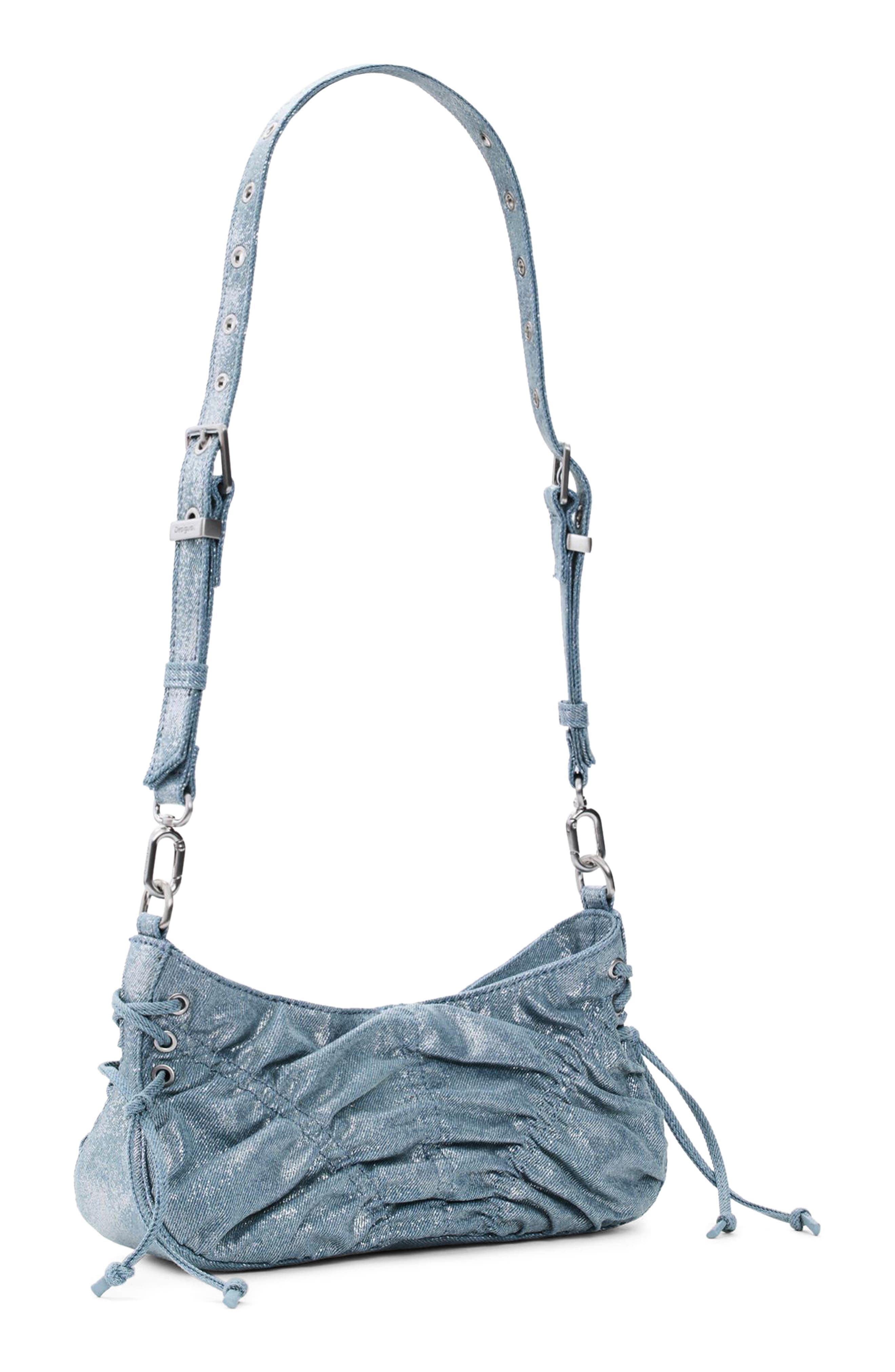Desigual Ruched Denim Crossbody Bag, Alternate, color, Blue