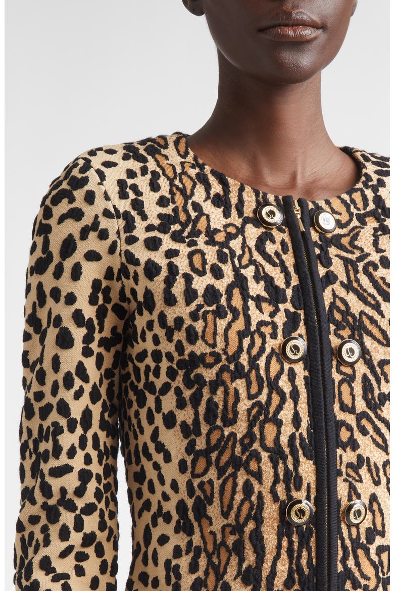 Leopard Jacquard Knit Jacket, Alternate, color, CAMEL LEOPARD MULTI