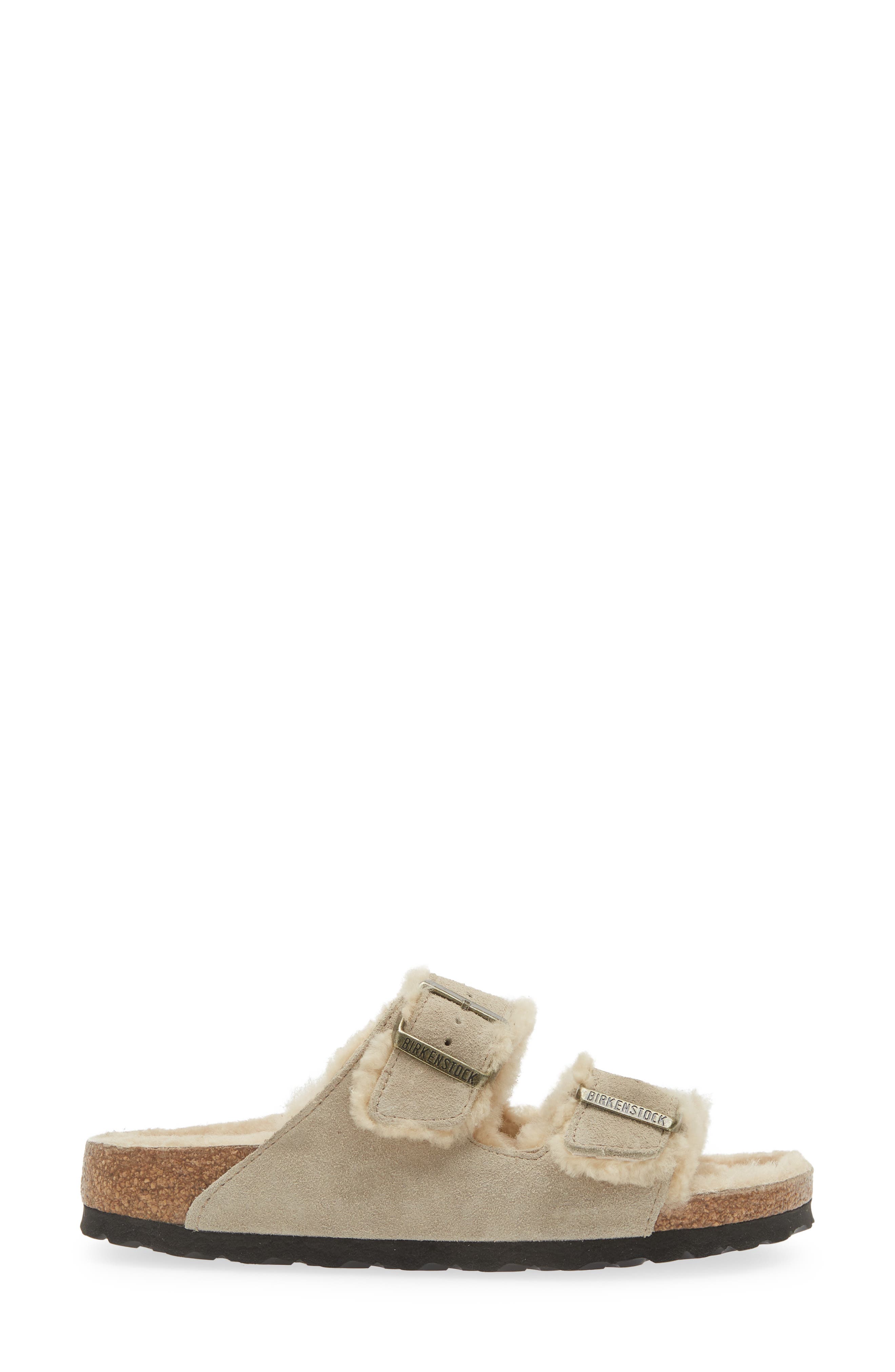 Birkenstock Arizona Genuine Shearling Slide Sandal, Alternate, color, Beige