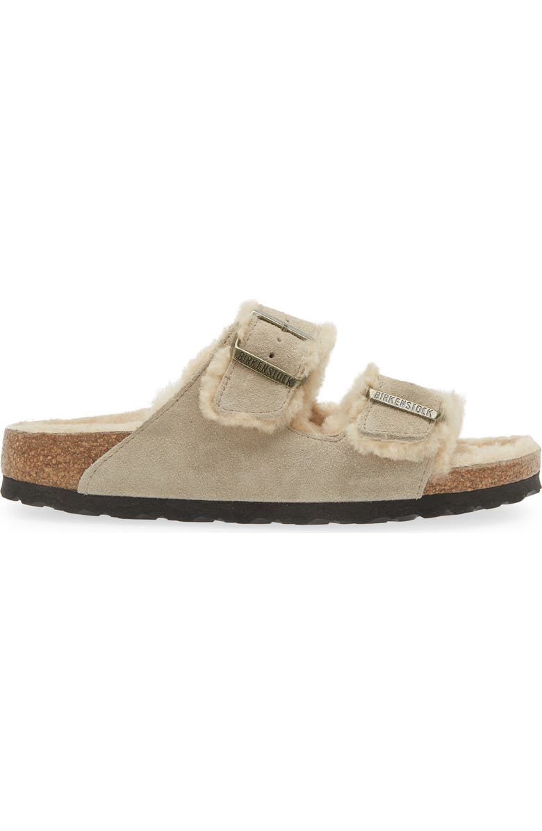 Birkenstock Arizona Genuine Shearling Slide Sandal, Alternate, color, Taupe