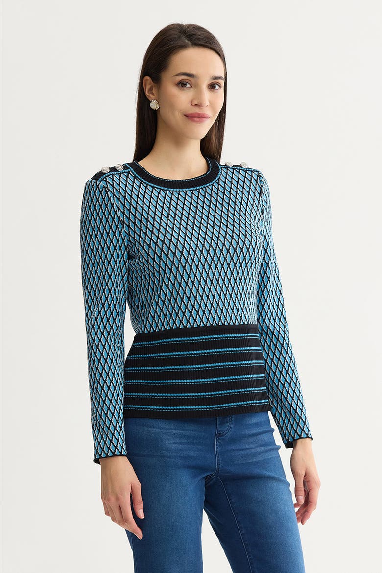 Diamond Pattern Soft Ribbed Knit Top, Alternate, color, Tranquil Blue