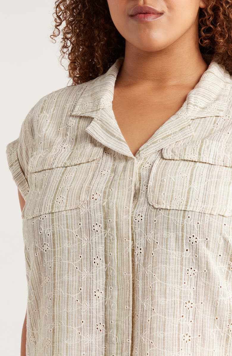 Liverpool Los Angeles Dolman Sleeve Camp Shirt, Alternate, color, Green/ Tan Stripe