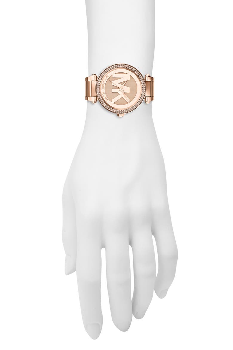 Michael Kors Parker Logo Dial Bracelet Watch, 39mm, Alternate, color, ROSE GOLD