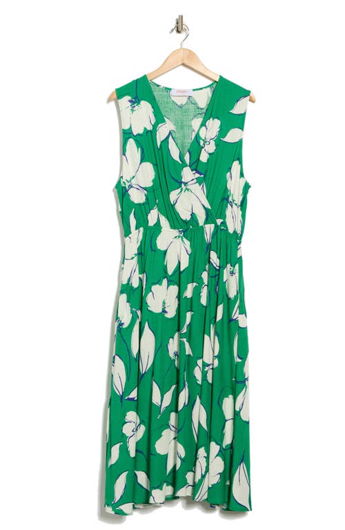 Renee C Floral Sleeveless Faux Wrap Midi Dress In Green