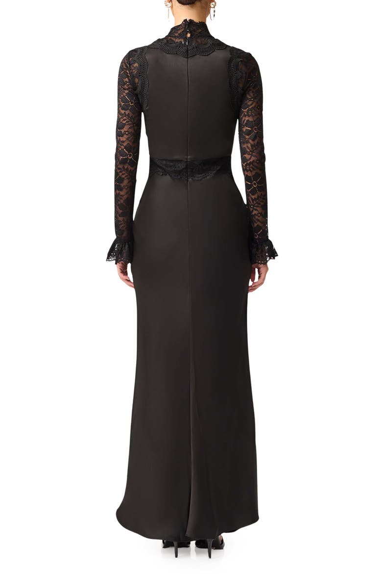 Margot Lace Inset Long Sleeve Gown, Alternate, color, BLACK