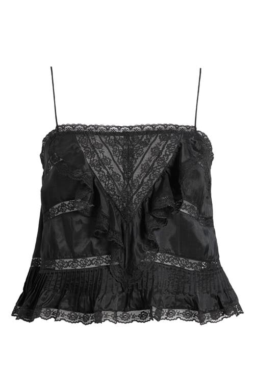 Loveshackfancy Ondeline Ruffle & Lace Silk Camisole In Black