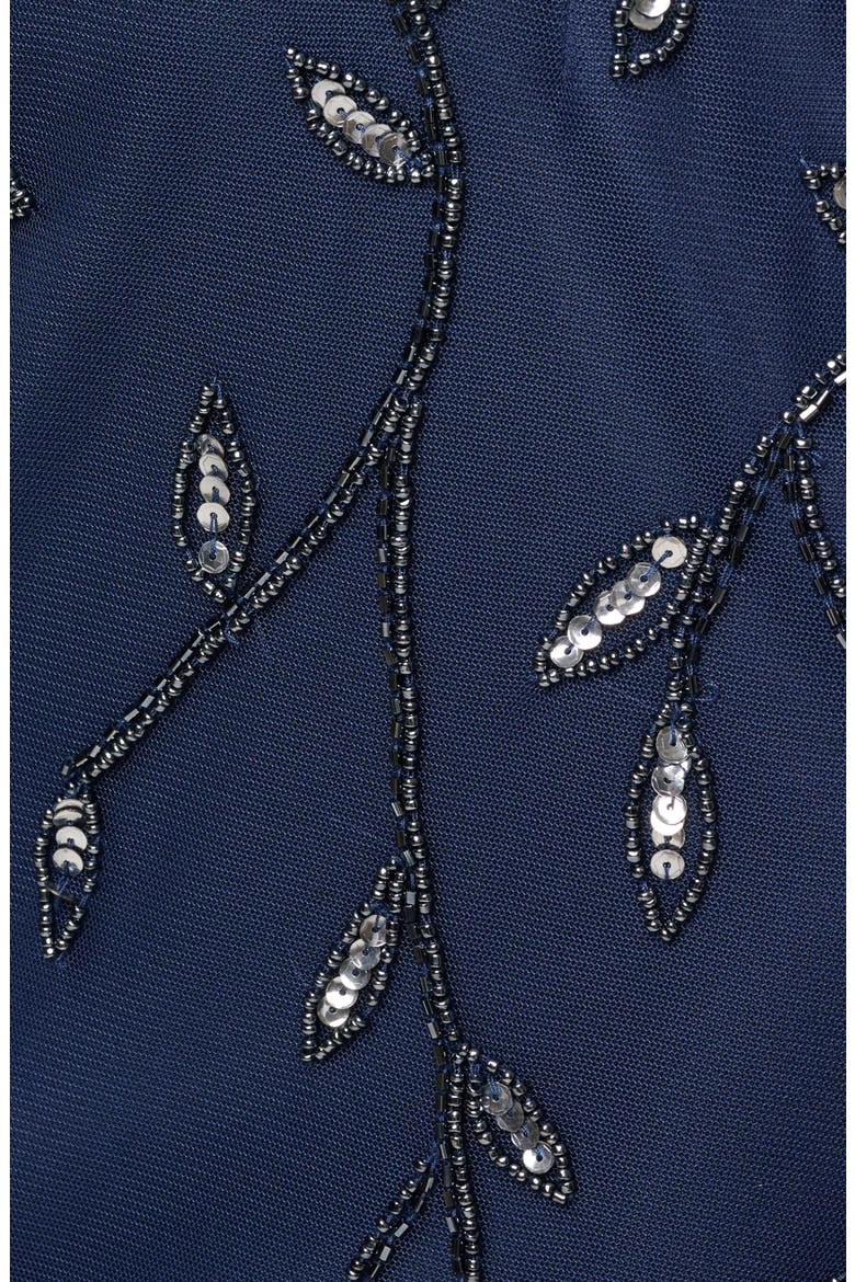 Beaded Floral Long Sleeve Mesh Gown, Alternate, color, LIGHT NAVY