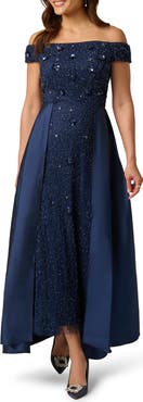 Adrianna Papell Beaded Overlay Taffeta Gown