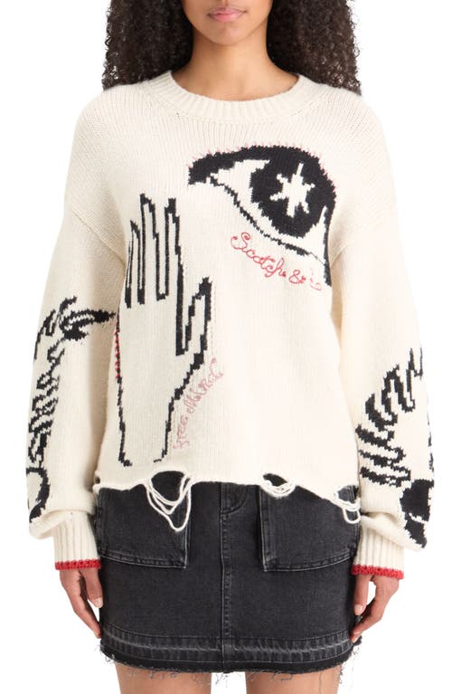 Scotch & Soda Distressed Intarsia Sweater in Soft Ice 