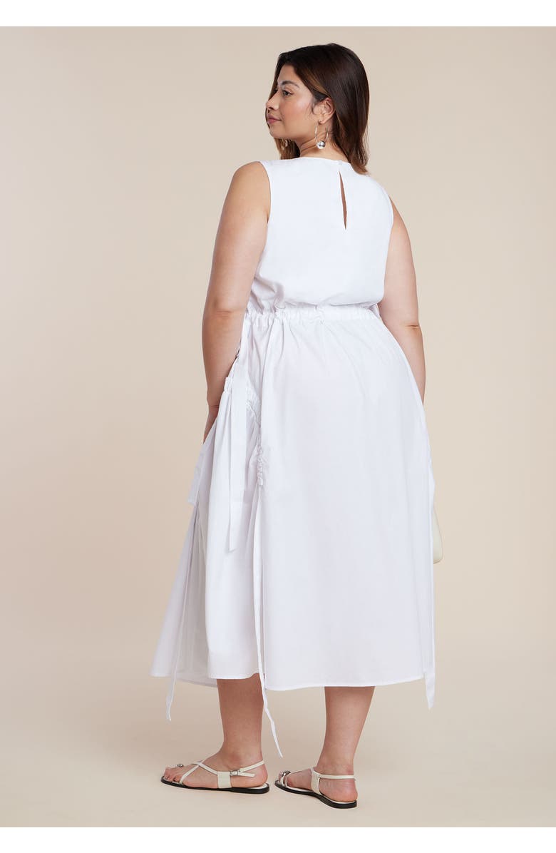ELOQUII Cinch Waist Poplin Midi Dress, Alternate, color, Bright White