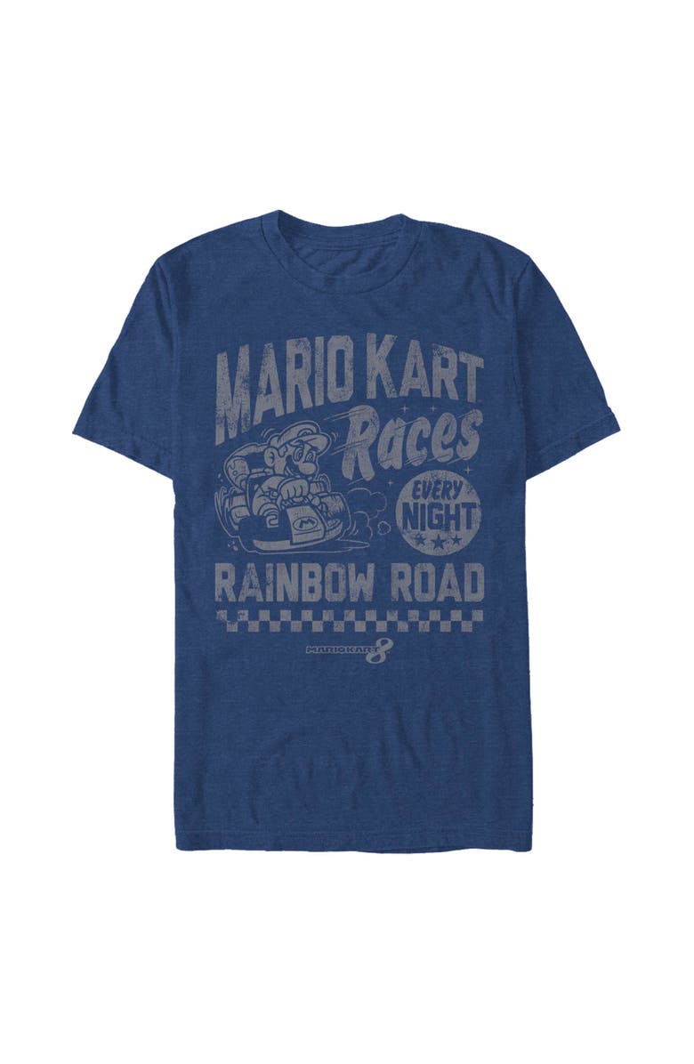 NINTENDO Men's Nintendo Distressed Mario Races Every Night  Graphic T-Shirt, Main, color, Navy Blue Heather
