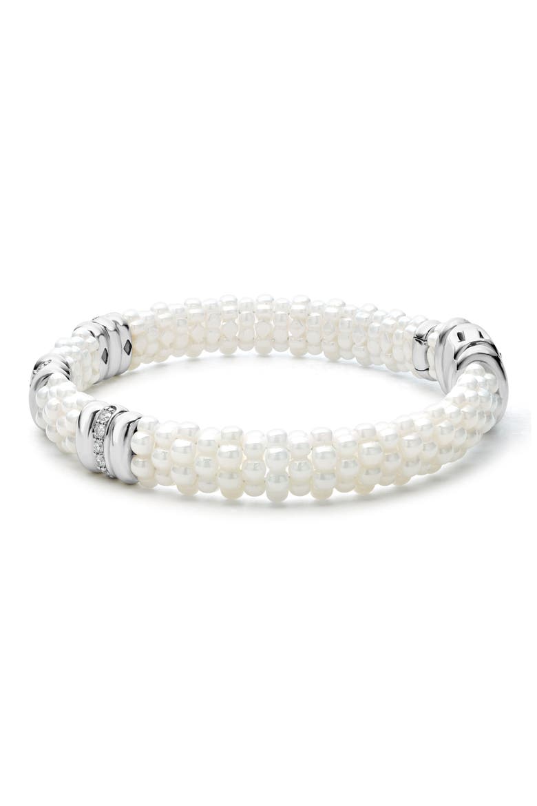 White Caviar Triple Diamond Station Bracelet, Alternate, color, WHITE