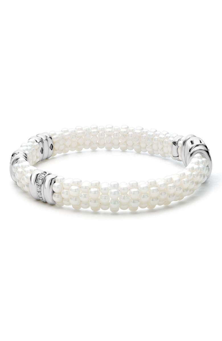 LAGOS White Caviar Triple Diamond Station Bracelet, Alternate, color, White