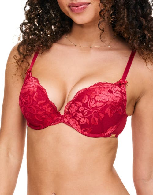 Adore Me Jaya Push Up Plunge Bra In Dark Red Floral