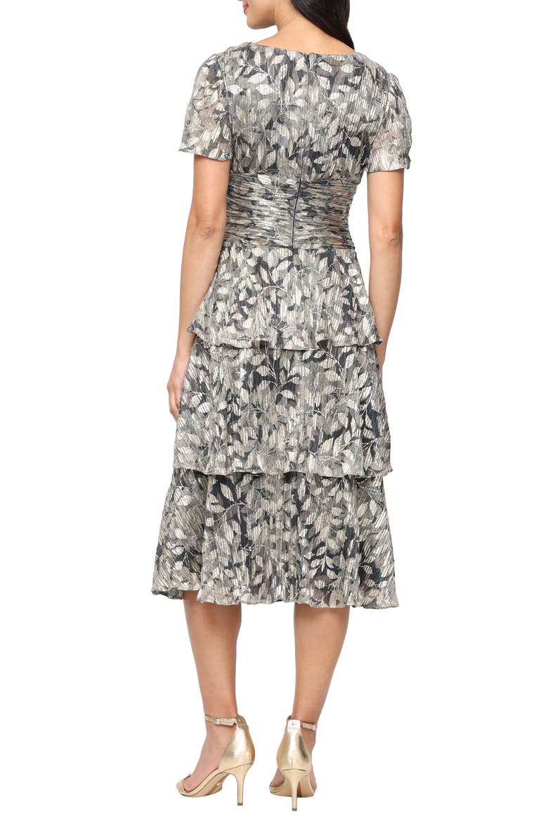 Metallic Tiered Surplice Neck Midi Dress, Alternate, color, BLACK GOLD