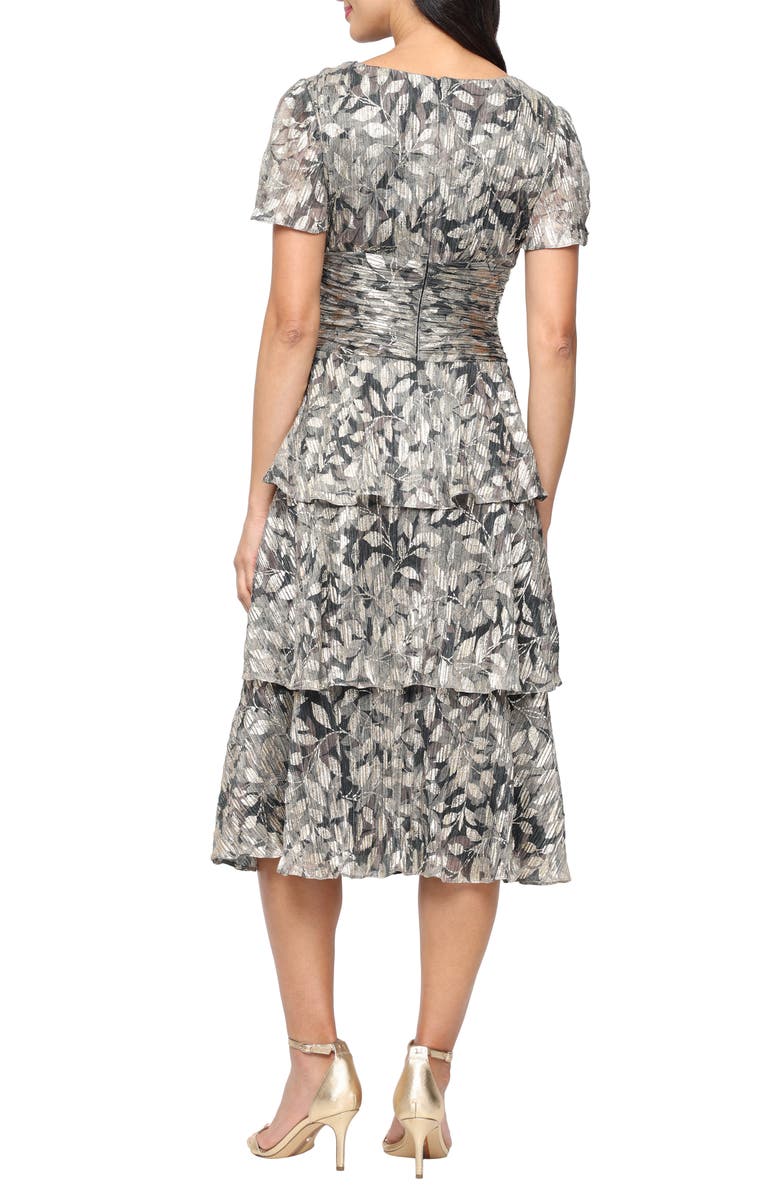 SL FASHIONS Metallic Tiered Surplice Neck Midi Dress, Alternate, color, Black Gold