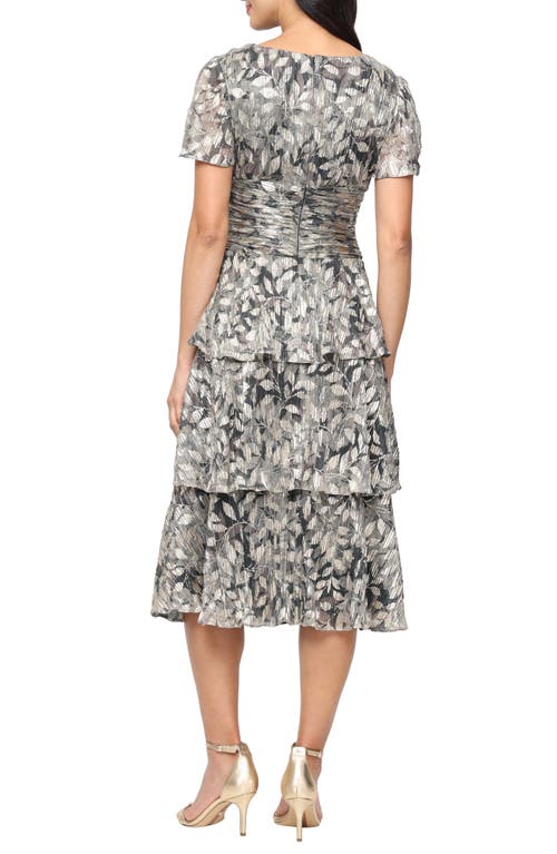 Sl Fashions Metallic Tiered Surplice Neck Midi Dress In Black