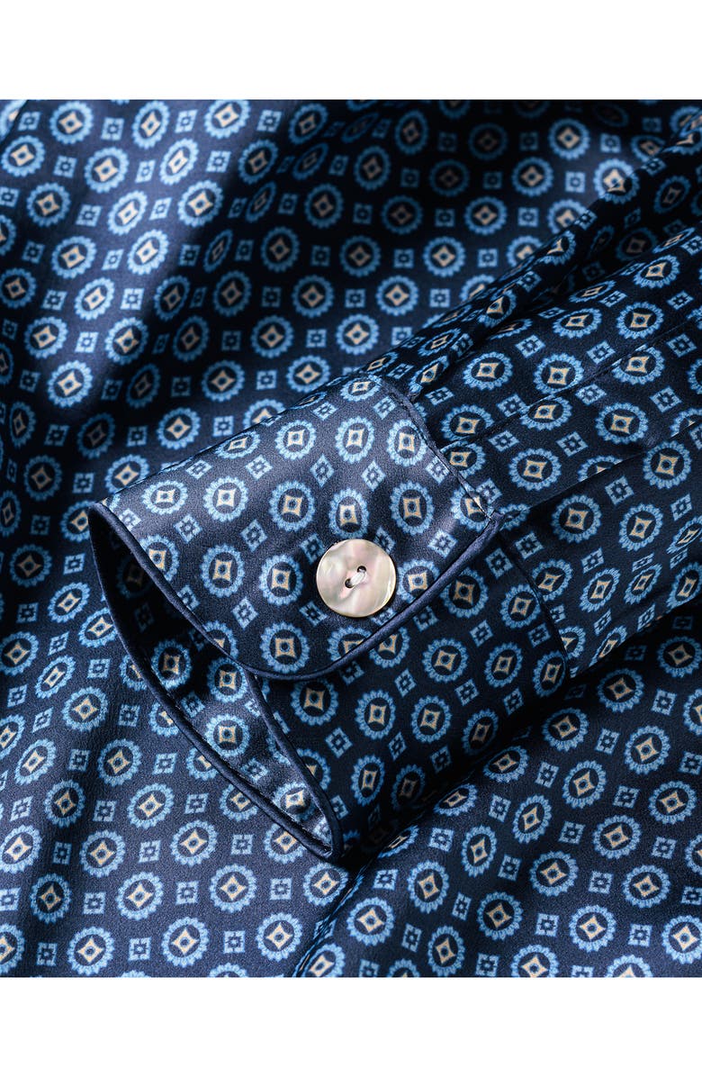 Petite Plume Medallion Mulberry Silk Pajamas, Alternate, color, Navy