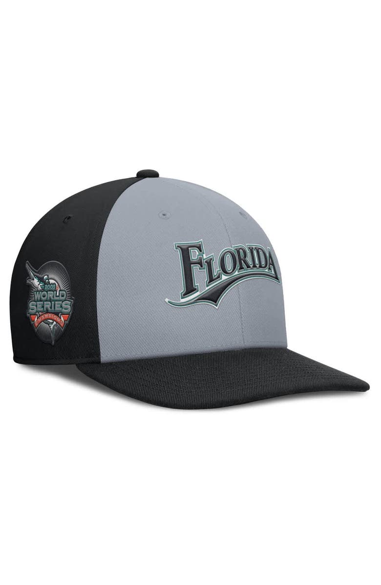 Nike Men's Nike Gray/Black Florida Marlins Cooperstown Collection Pro Performance Snapback Hat, Main, color, Gray
