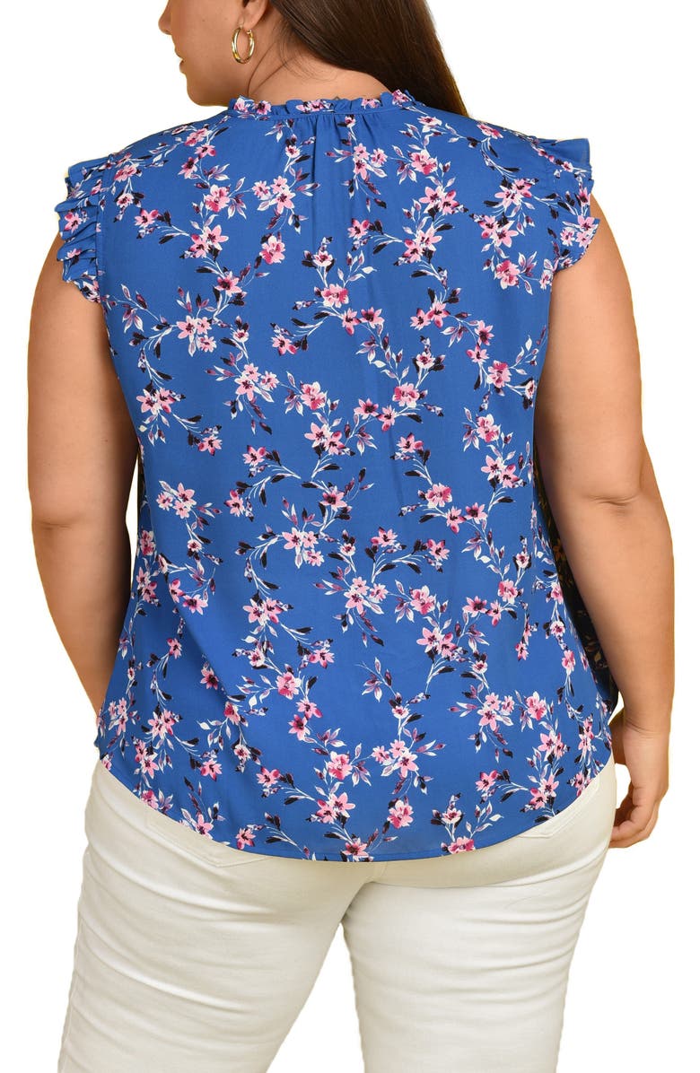 Daniel Rainn Floral Print Pintuck Top, Alternate, color, M535 Blue
