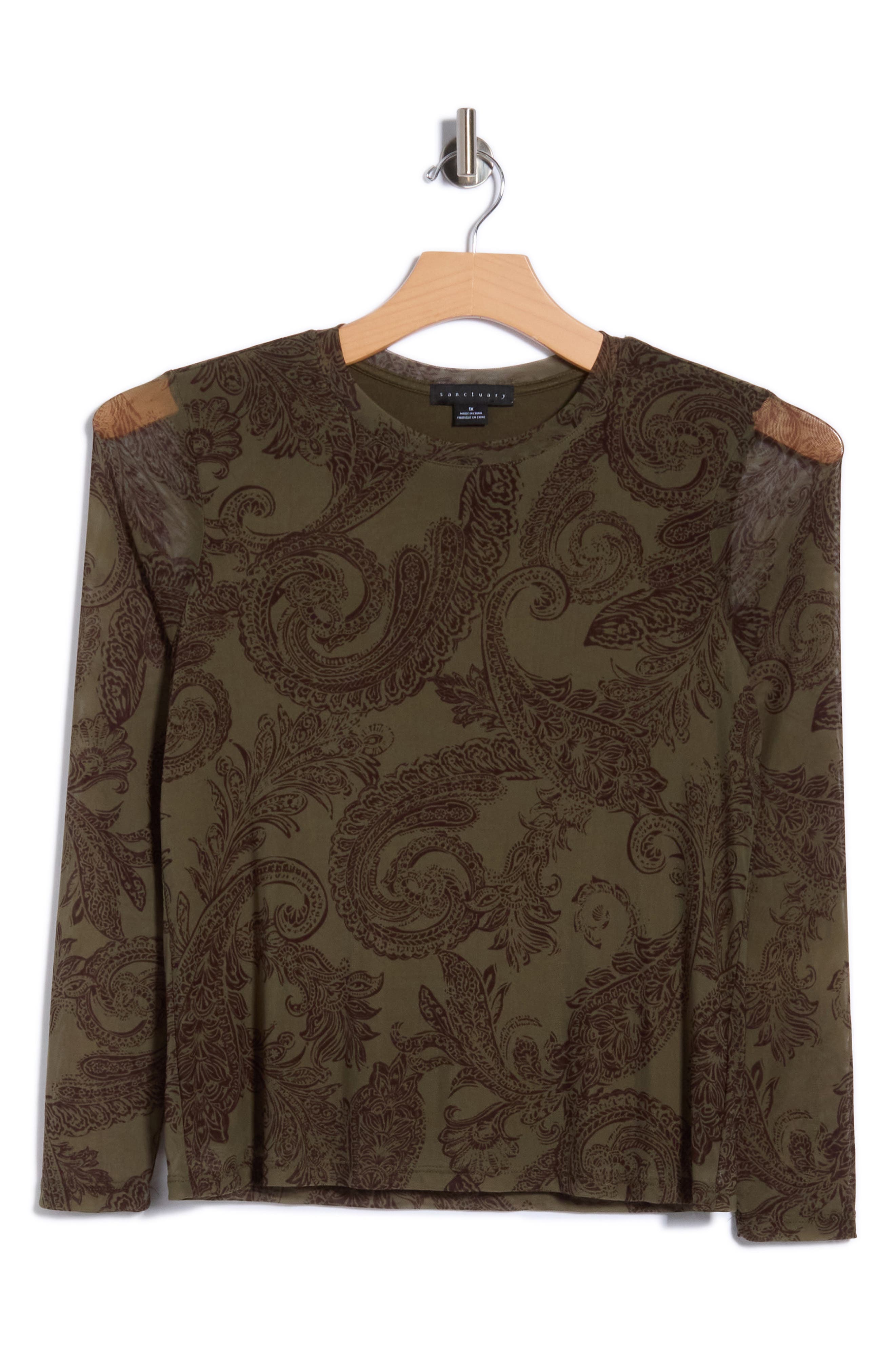 Sheer Mesh Long Sleeve Print Top