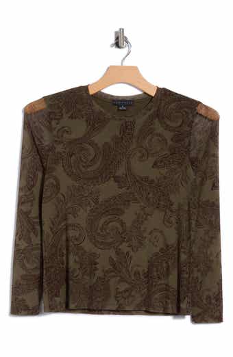 Sheer Mesh Long Sleeve Print Top