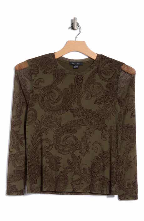 Sheer Mesh Long Sleeve Print Top