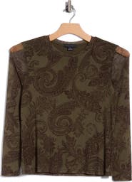 Sanctuary Sheer Mesh Long Sleeve Print Top