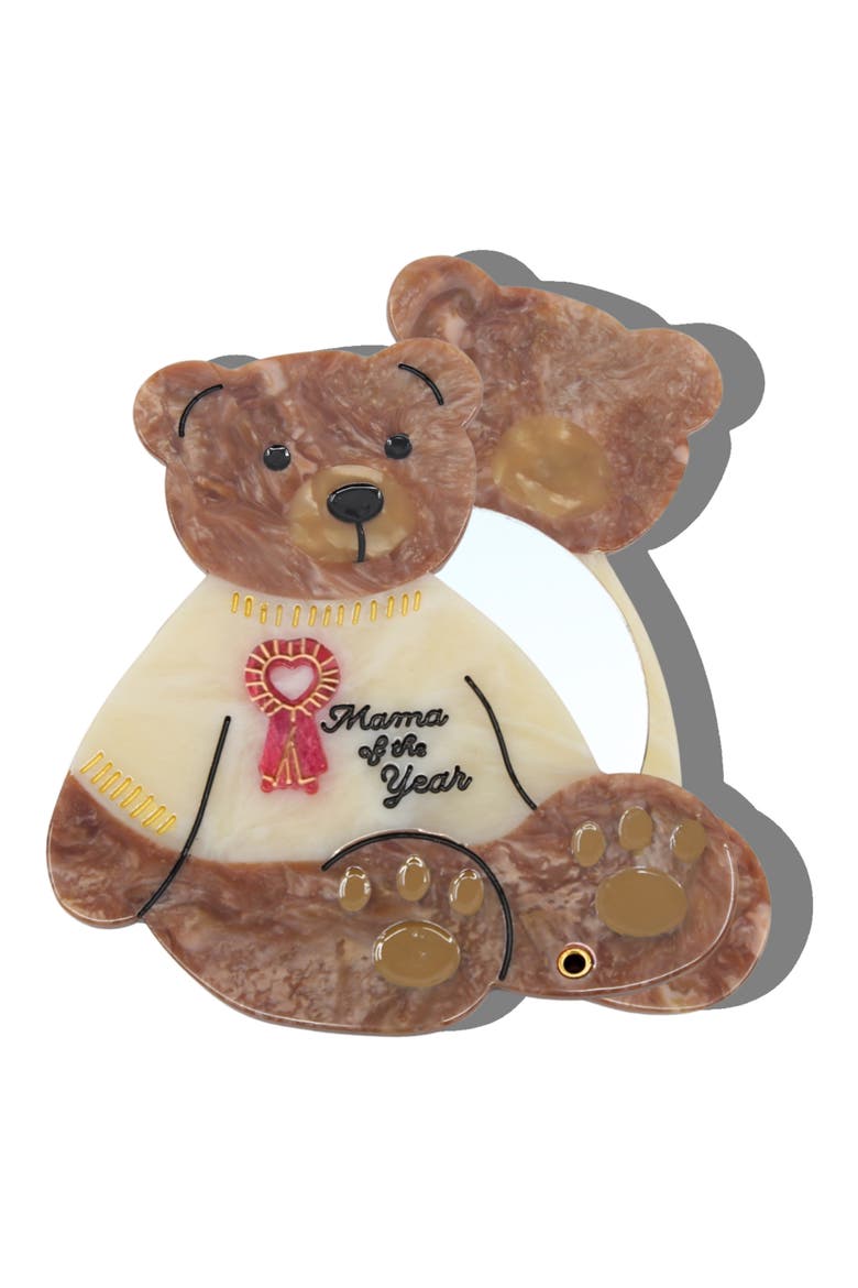 Mama Bear Hand Painted Compact Mirror, Main, color, CREAM