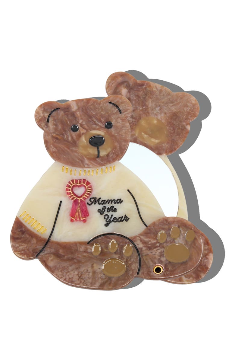 Solar Eclipse Mama Bear Hand Painted Compact Mirror, Main, color, Cream