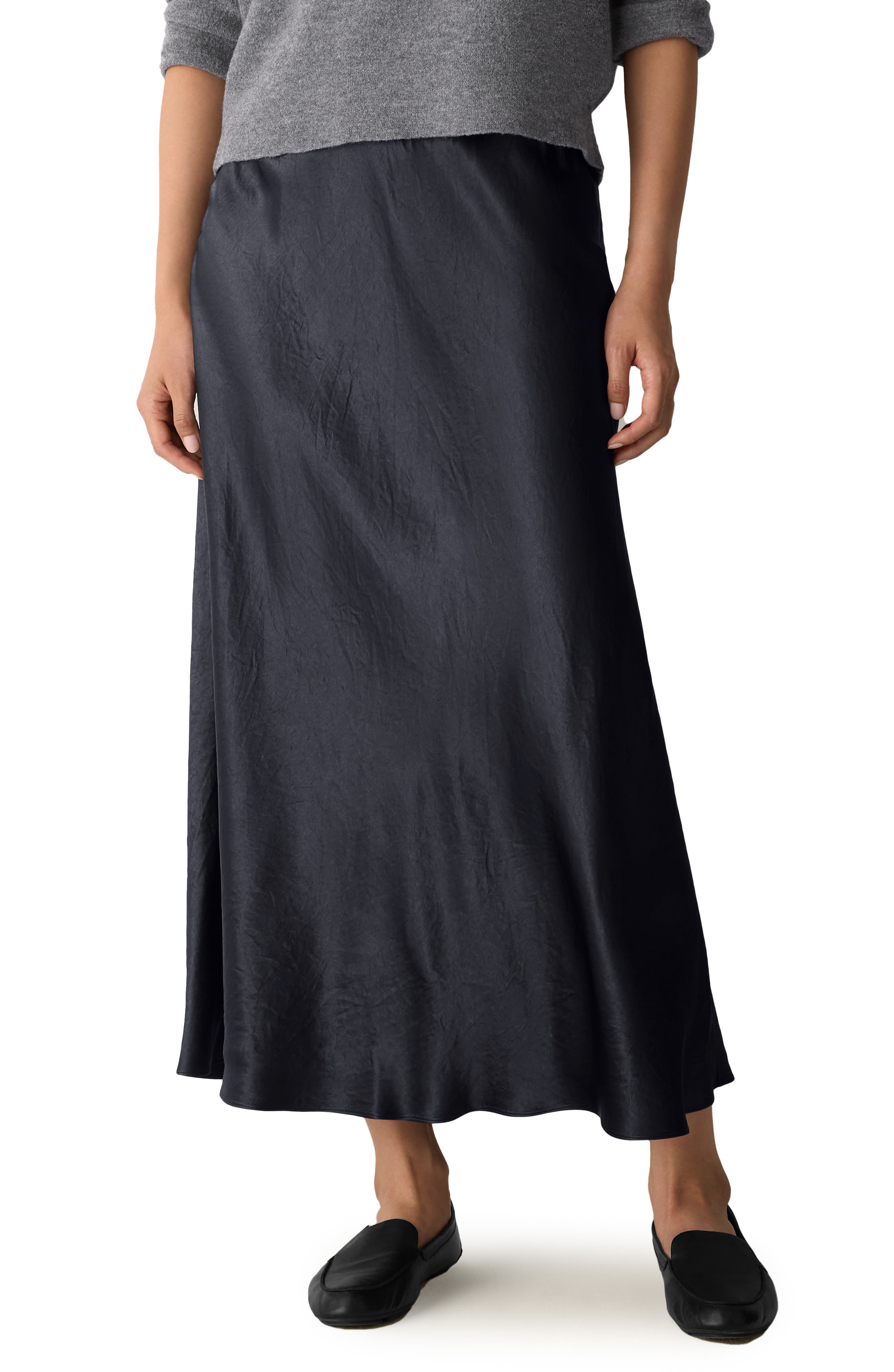 Eileen Fisher Crinkle Satin Bias Skirt