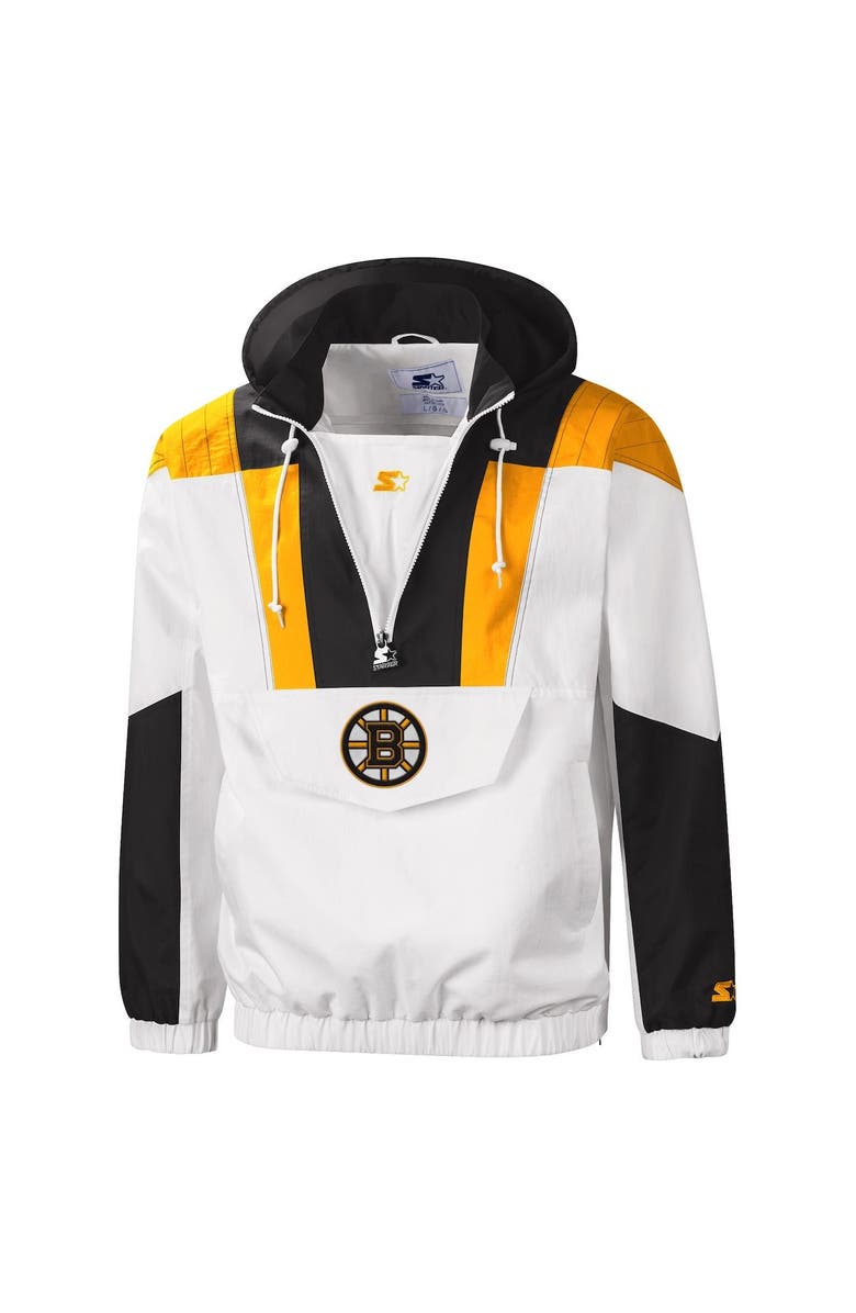 STARTER Men's Starter Black/White Boston Bruins Striker Half-Zip Hoodie, Alternate, color, 