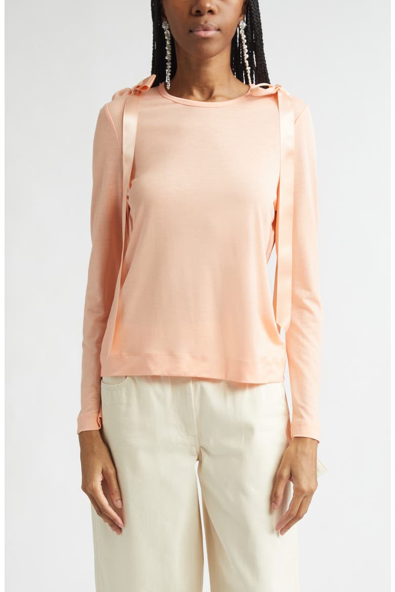 Bow Ribbon Tail Long Sleeve T-Shirt, Main, color, CLEMENTINE