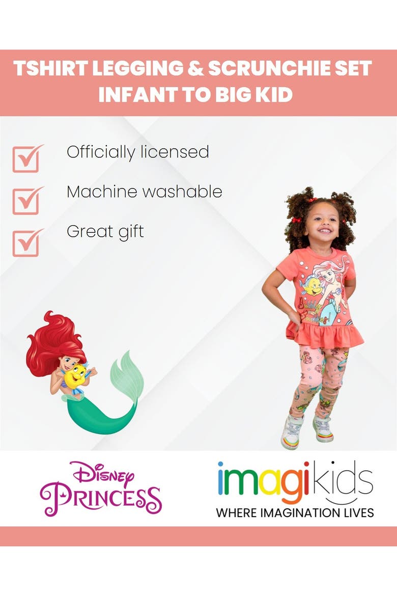 The Little Mermaid Princess Ariel Glitter T-Shirt and Leggings Set, Alternate, color, Ariel Flounder Coral