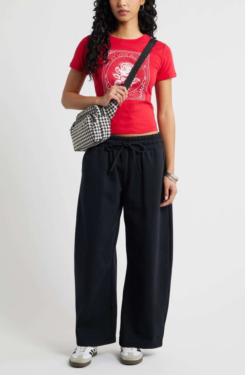 BP. Barrel Leg Fleece Sweatpants, Alternate, color, Black