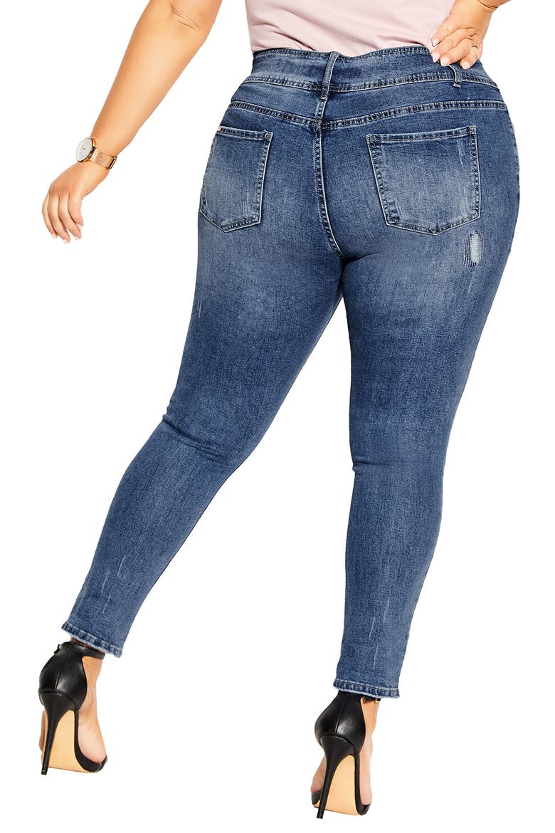Patched Apple Skinny Jeans, Alternate, color, INDIGO
