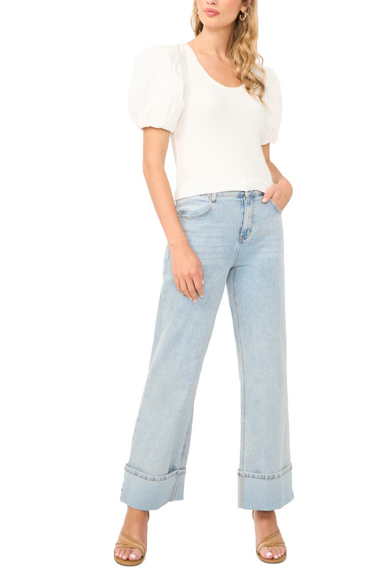 Mixed Media Puff Sleeve Top, Alternate, color, NEW IVORY