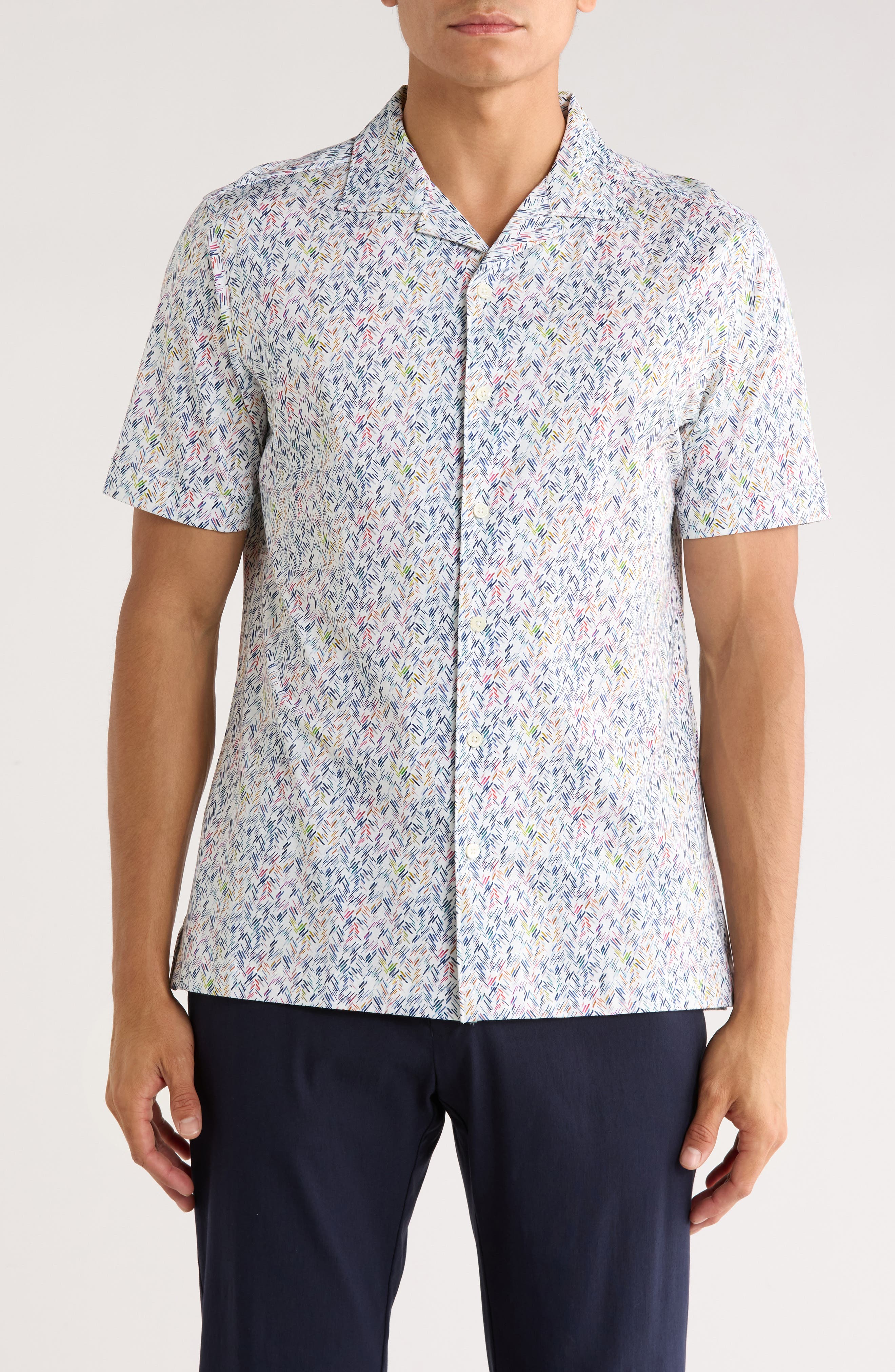 Bugatchi Cole Short Sleeve 8-Way Stretch OoohCotton® Button-Up Shirt
