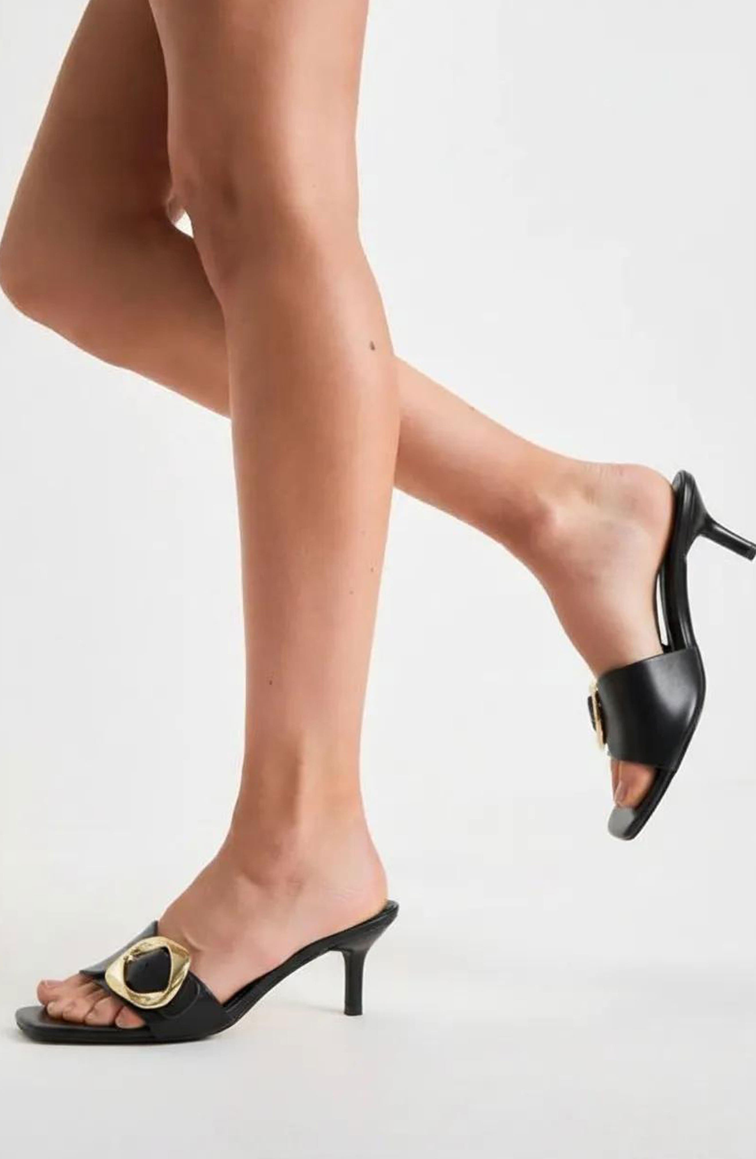 CHASE AND CHLOE Nailee Buckle Slide Sandal, Alternate, color, Black