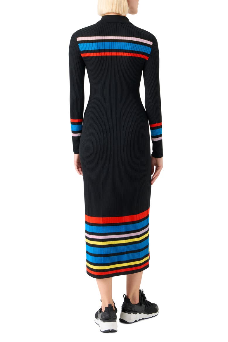 Stripe Rib Long Sleeve Virgin Wool Polo Sweater Dress, Alternate, color, BLACK-MULTICOLOR