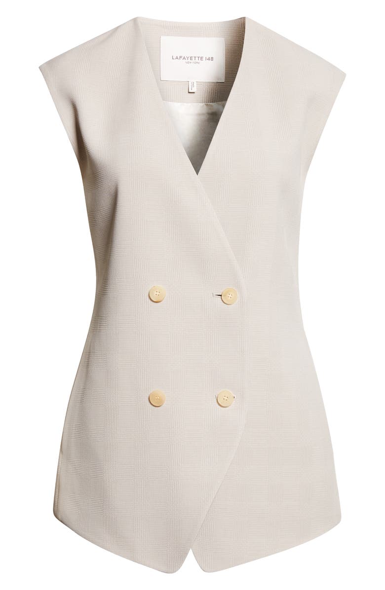 Lafayette 148 New York Grid Plaid Crepe Double Breasted Vest, Main, color, Cement