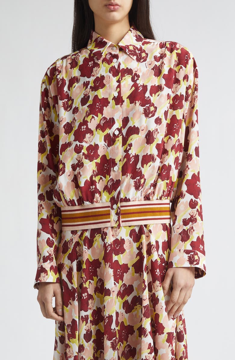 Marni Secret Bouquet Print Silk Crêpe de Chine Shirt Jacket, Main, color, Sbw01 Lili White
