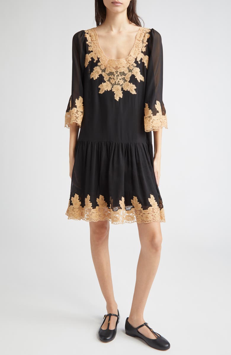 Bode Marisel Lace Trim Silk Chiffon Dress, Main, color, 