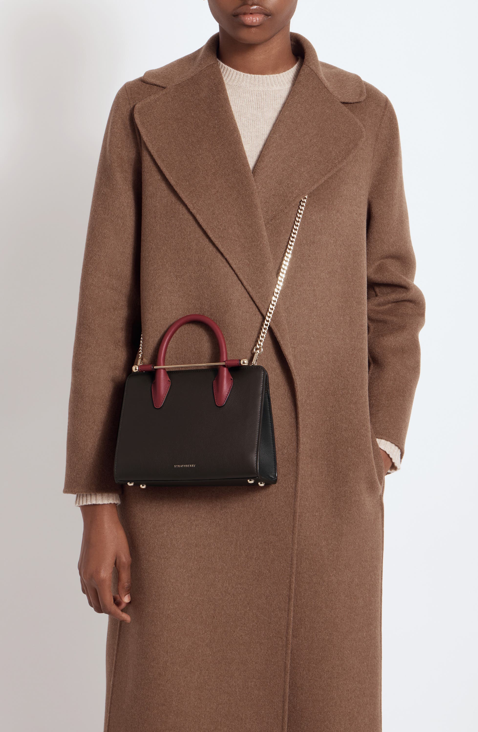 Strathberry Mini Colorblock Leather Tote, Alternate, color, Espresso/ Oxblood/ Black