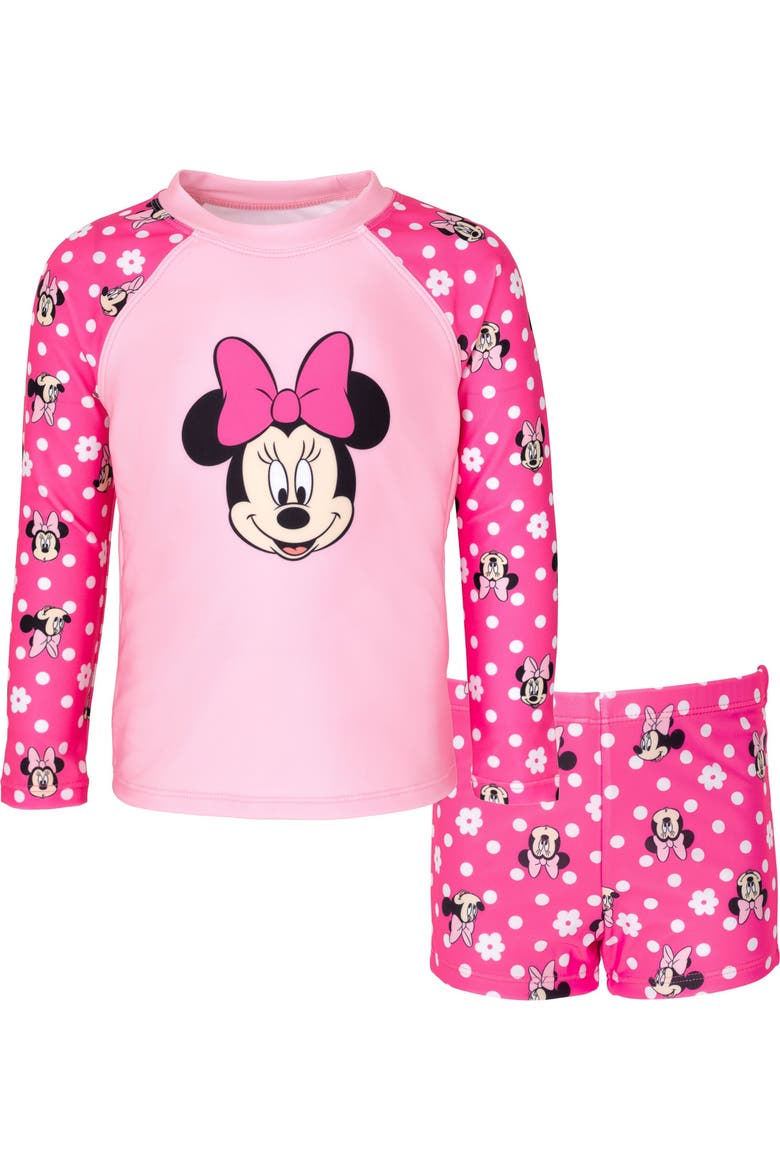 Minnie Mouse 2-Piece Swimwear Rash Guard and Shorts Set, Main, color, Minnie Bright Pink